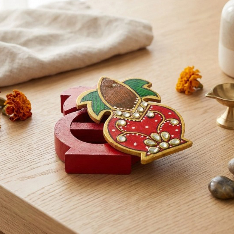 Meenakari Red Kalash Kum Kum Roli Box