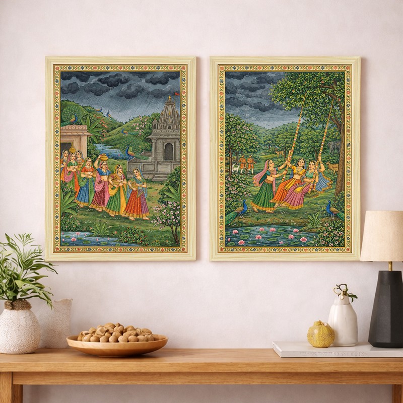 Village Life Green & Red Wall Art - Set of Two