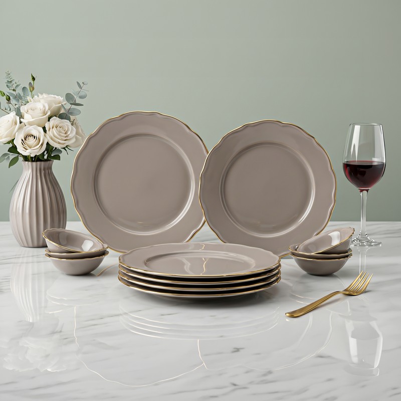 Westcott Tavia Porcelain Dinner Set (Thunder Grey & Gold) - 12 Piece Set