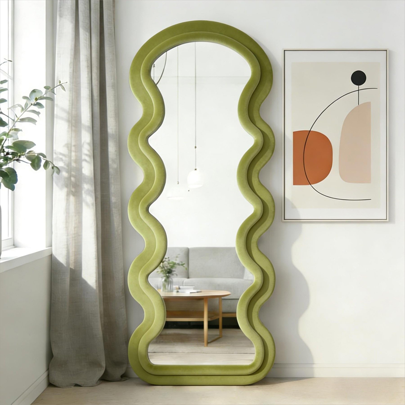 The Ripple Edge Floor Mirror - Green - Small
