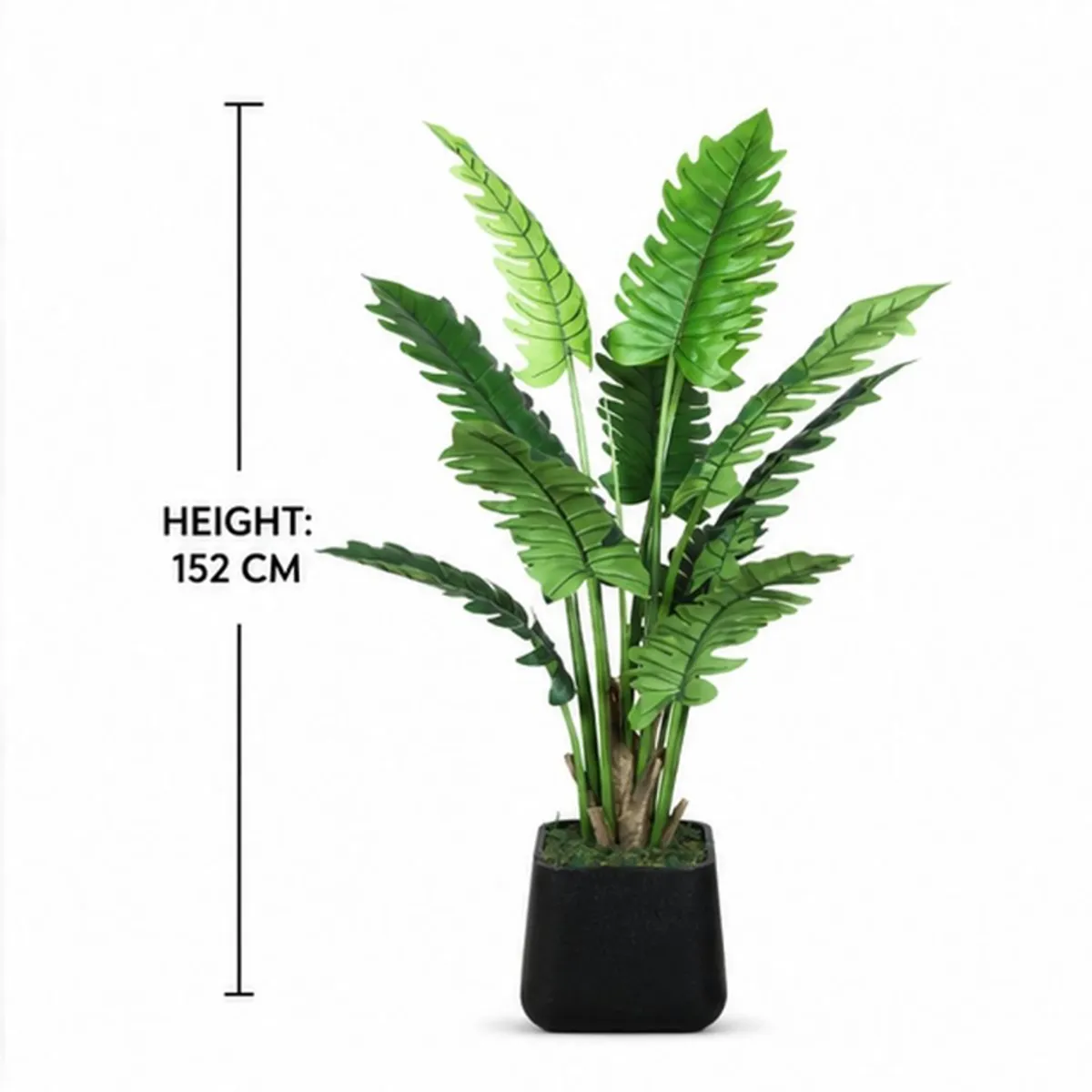 Artificial Philodendron tree shown with a height marker beside its green leaves.