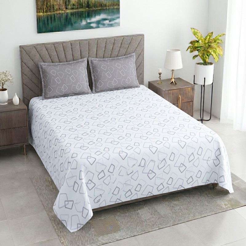 Angular Charm Cotton Bedsheet (White) - 400 TC - Queen/Double
