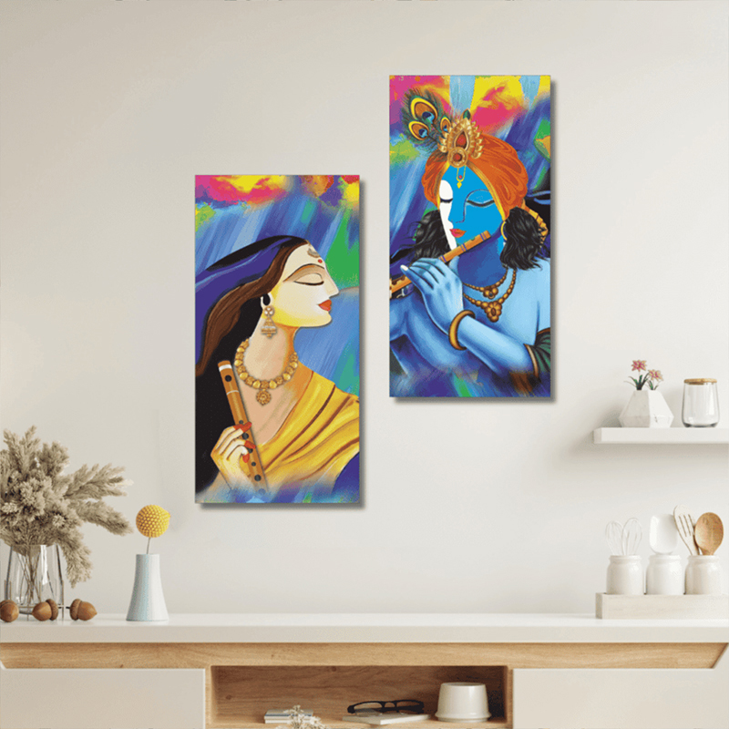 Radha Krishna Harmony Canvas Wall Painting - Small