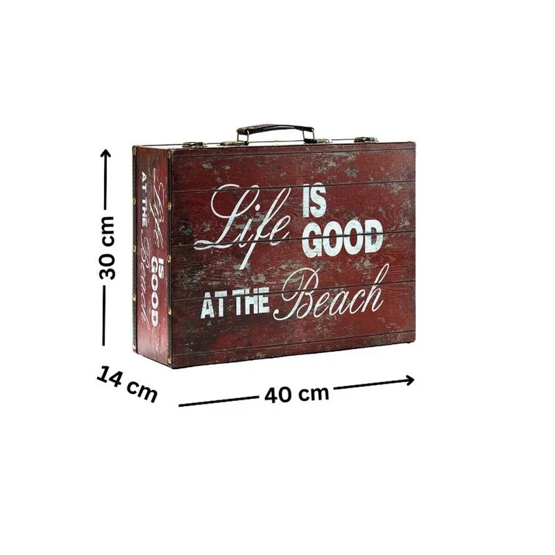 Brown vintage-style storage box with dimensions shown in the image