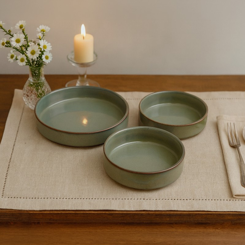 Fresh Harvest Ceramic Salad Bowls (700 mL/550 mL/500 mL/Green) - Set of Three - Bundles
