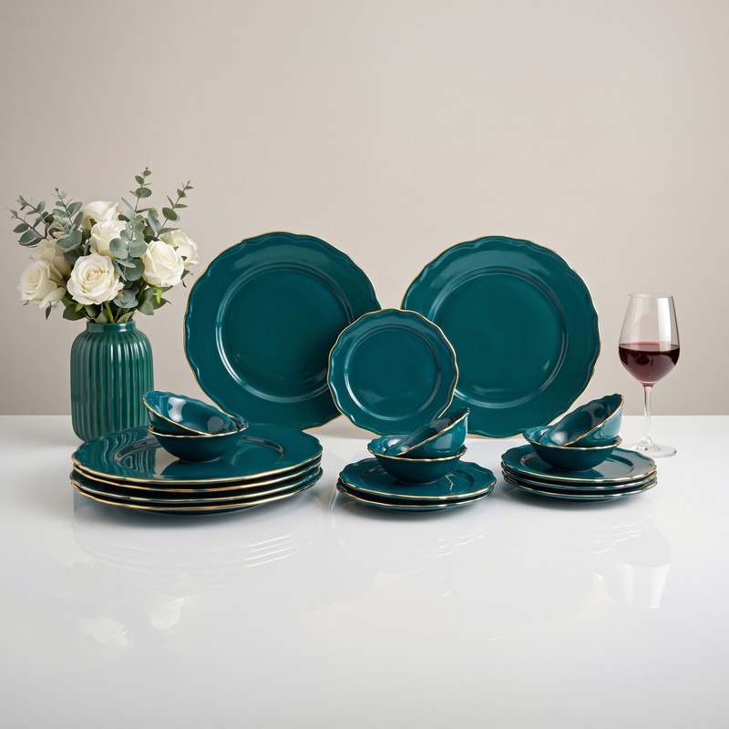 Westcott Porcelain Dinner Set (Dark Teal & Gold) - 18 Piece Set