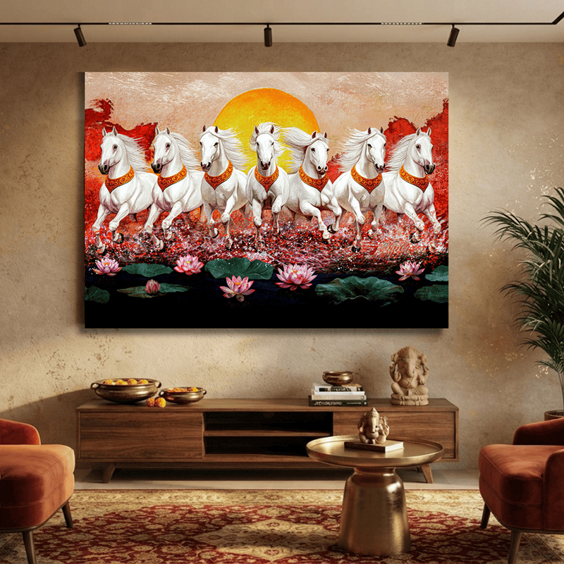 Sapta Ashva Horse Canvas Wall Painting - Small