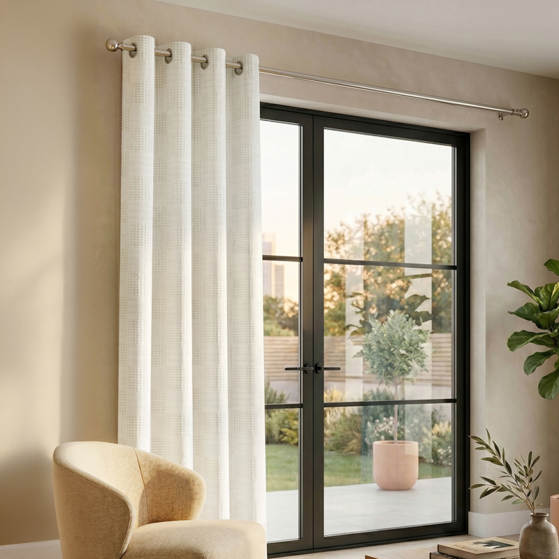 Meya Self Design Cotton Curtains - Ivory - Window - 5 Feet