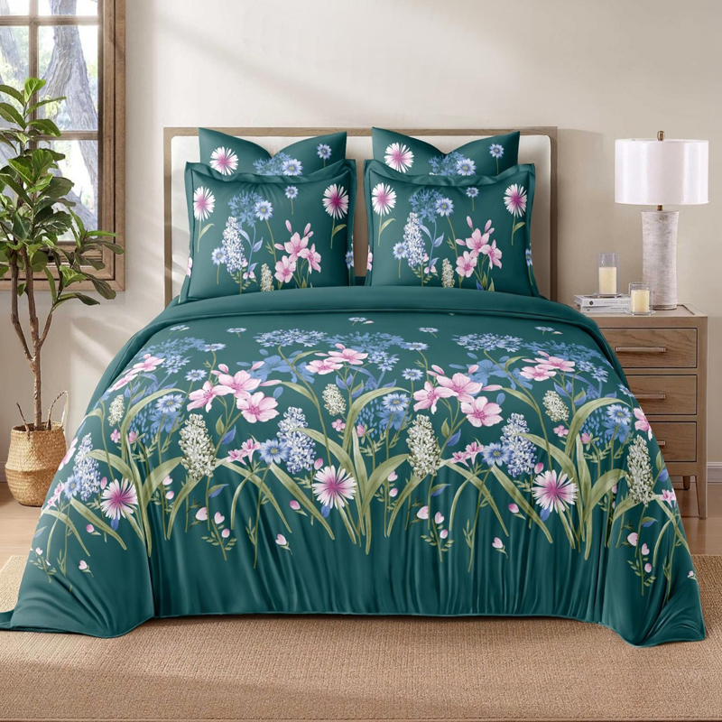 Meher Bloom Glace Cotton Bedsheet - 125 GSM - Queen/Double