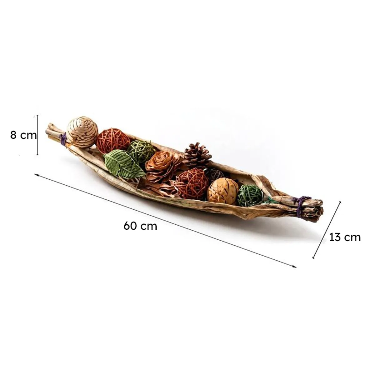 Sola wood artificial flower arrangement shown with its dimensions