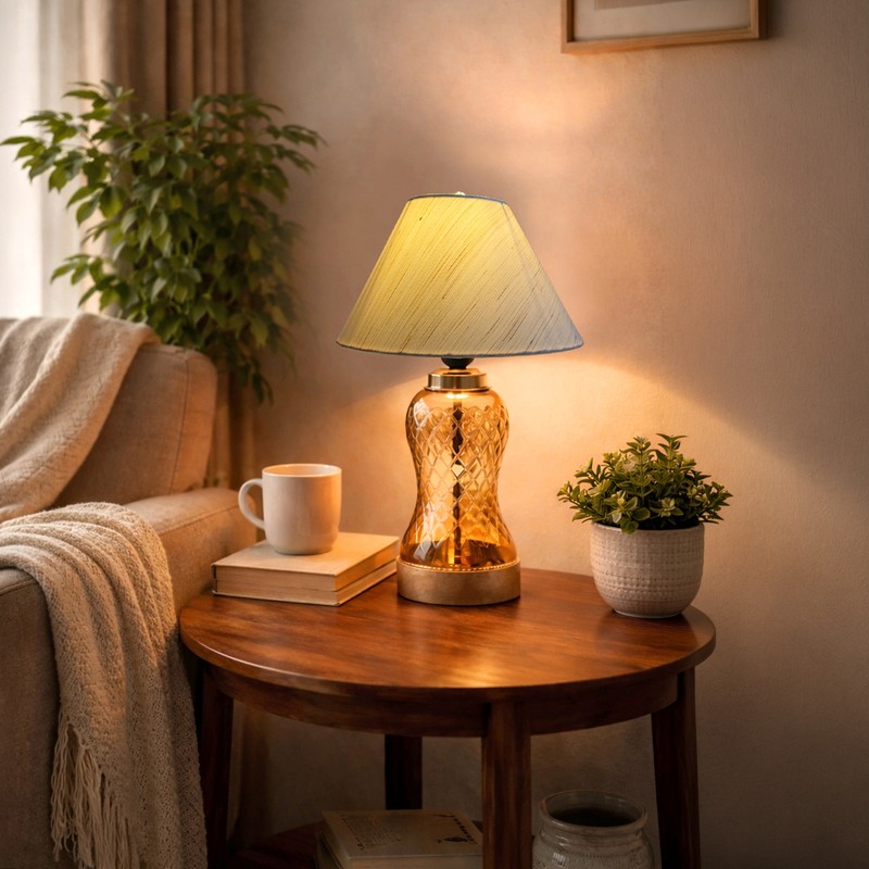 Reticule Wooden Table Lamp - Beige