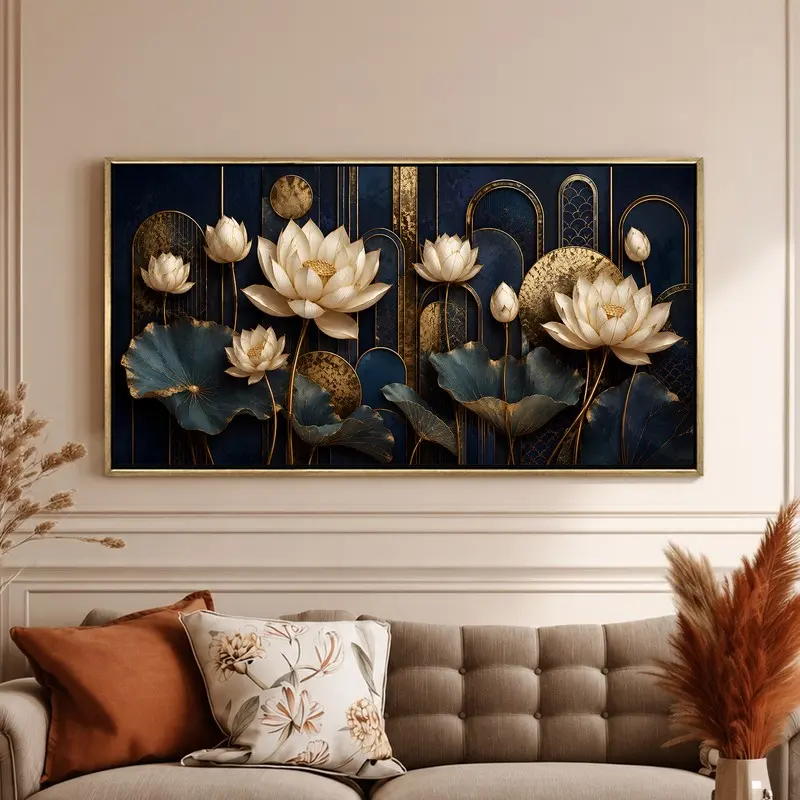 Sapphire Lotus Elegance Canvas Wall Painting