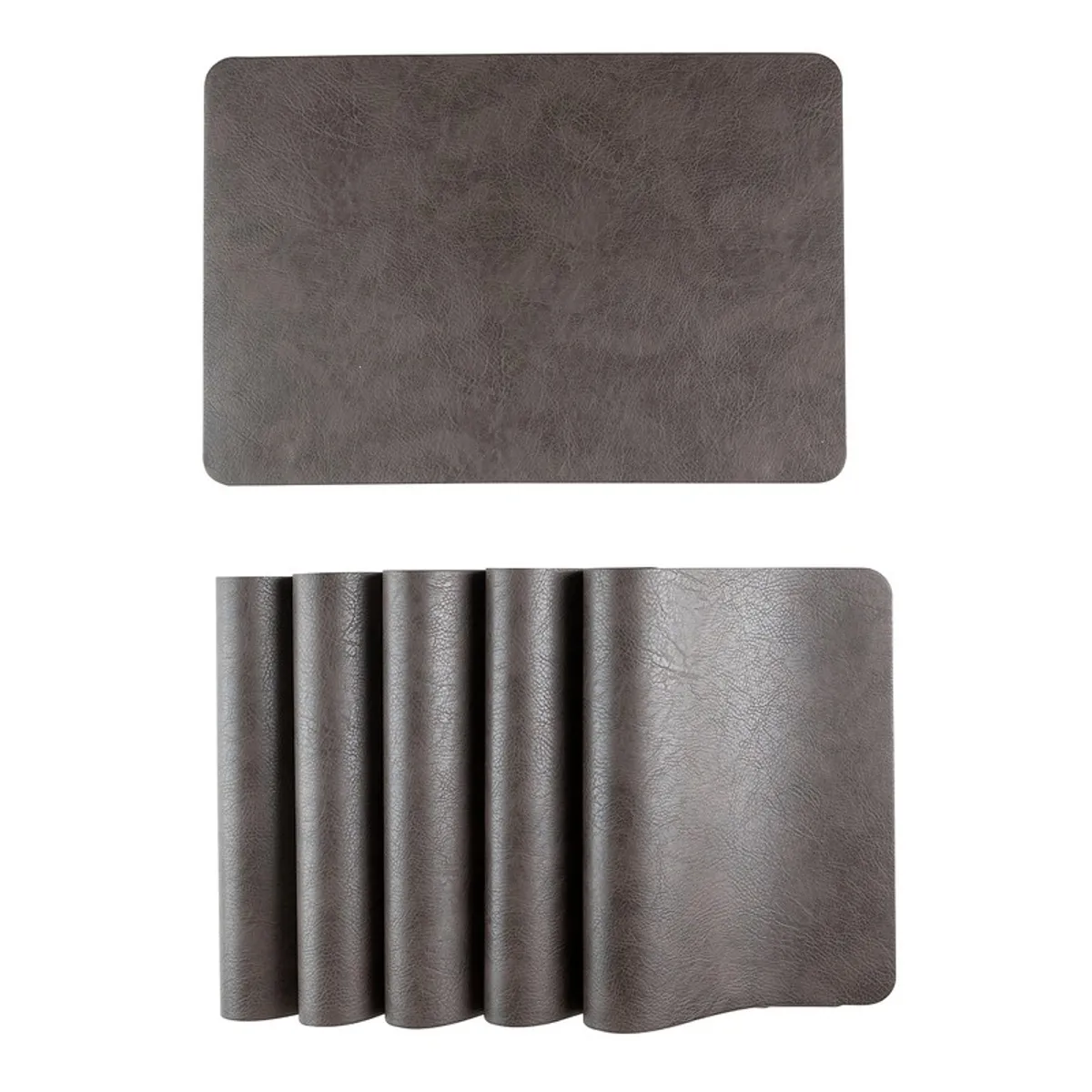 Single brown table mat with rolled mats shown below on a white background
