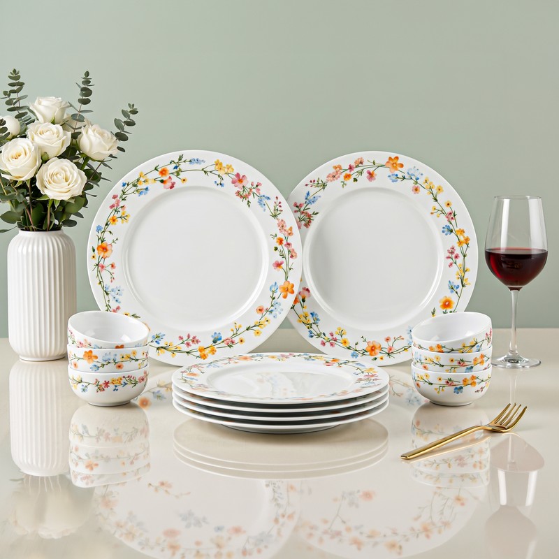 Fenwick Tavo Porcelain Dinner Set (Multicolor) - 12 Piece Set