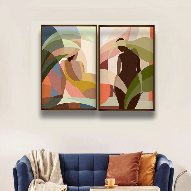 Earthly Embrace Canvas Wall Painting - Set of Two