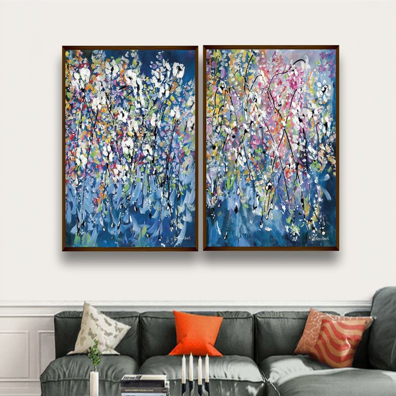 Deutzia Canvas Wall Painting - Set of Two