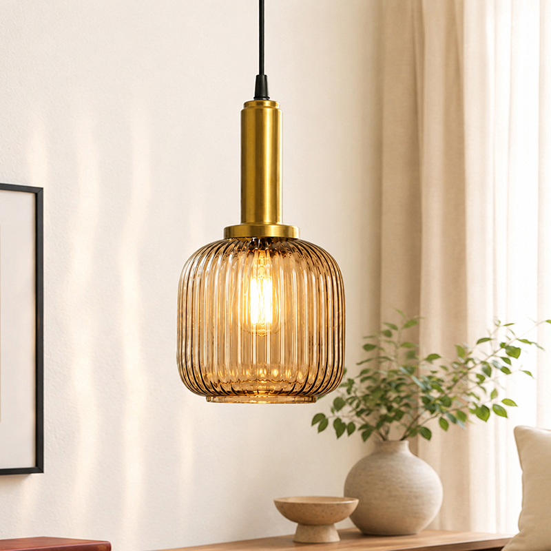Lunaro Ribbed Glass Ceiling Lamp - Gold