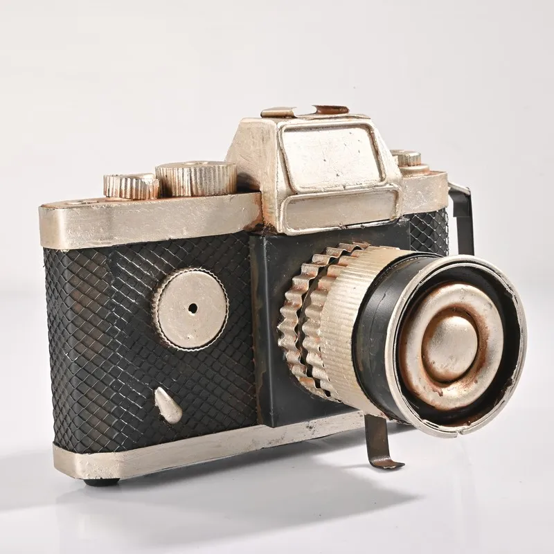 Front view of black and silver vintage camera iron showpiece