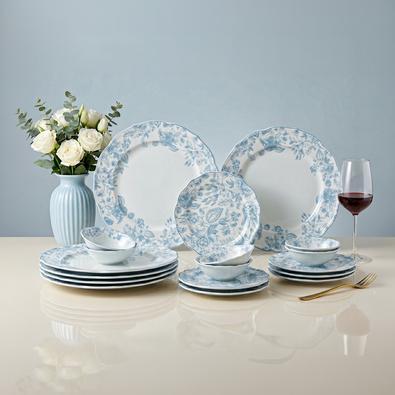 Hearthline Porcelain Dinner Set (Blue & White) - 18 Piece Set