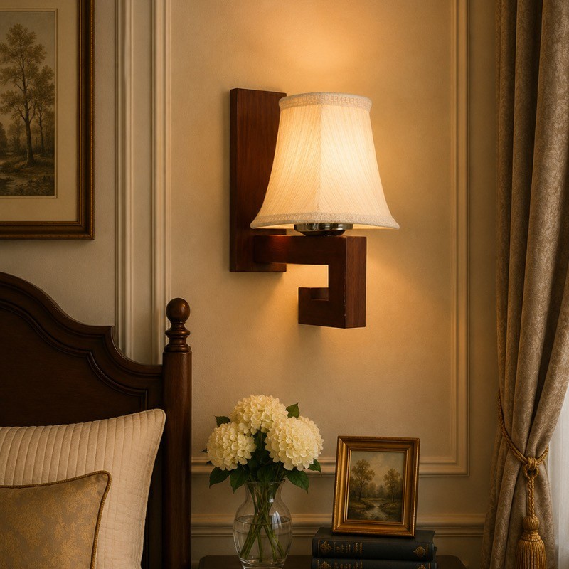 Walnut Ember Cotton Wall Lamp - White