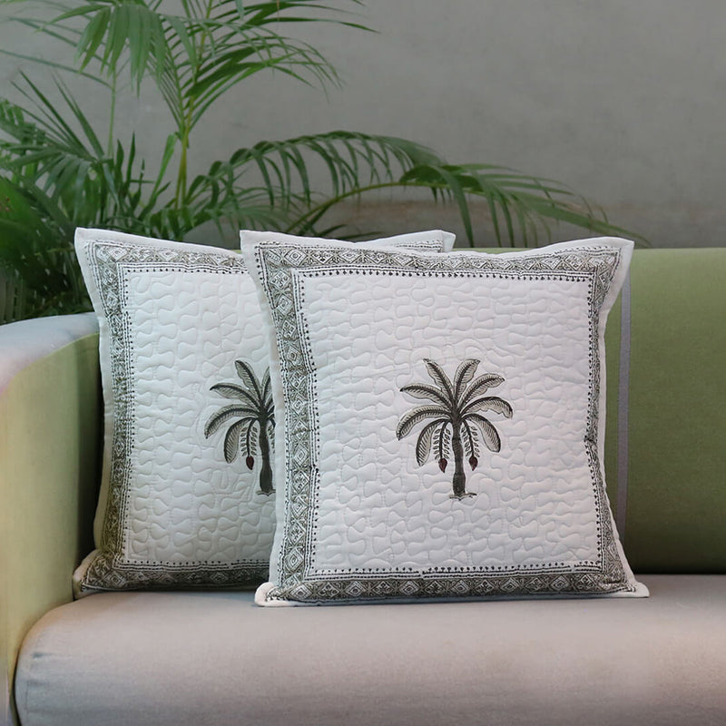 India Circus Palm Haven Tufted Cotton Cushion Cover - Set Of Two