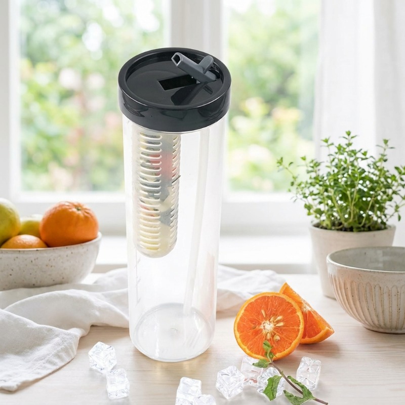 Fresh Flow Water Bottle Transparent & Black) - 1100 mL