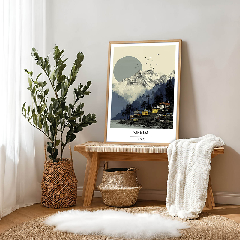 Himalayan Dawn of Sikkim Wall Art With Brown Frame - Small