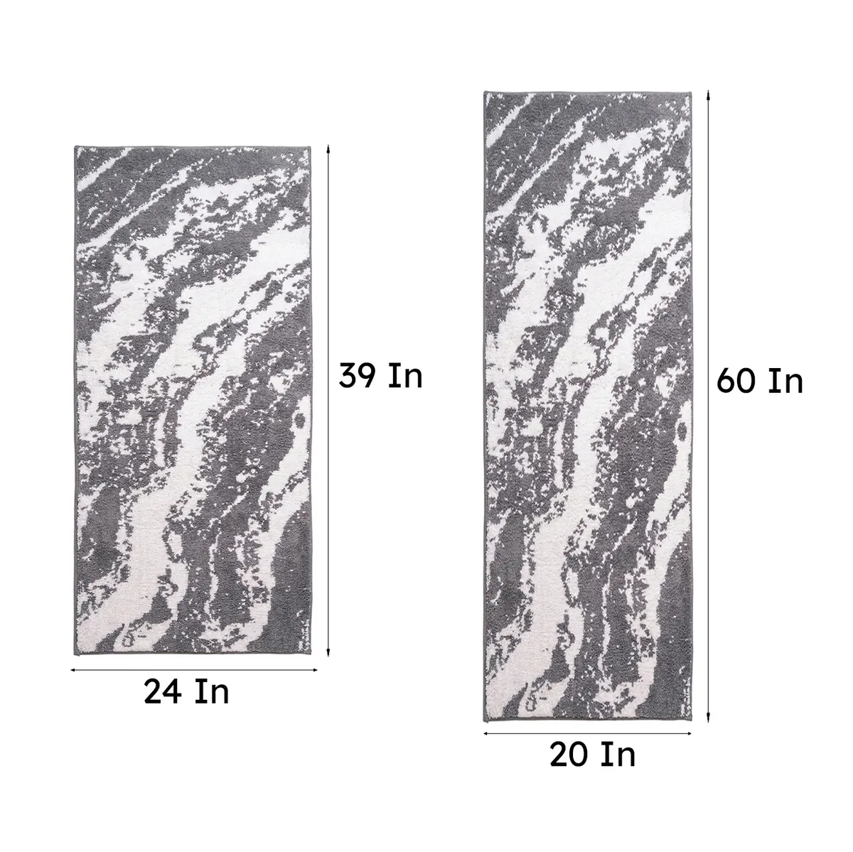 Grey and white runner rug shown in two size options