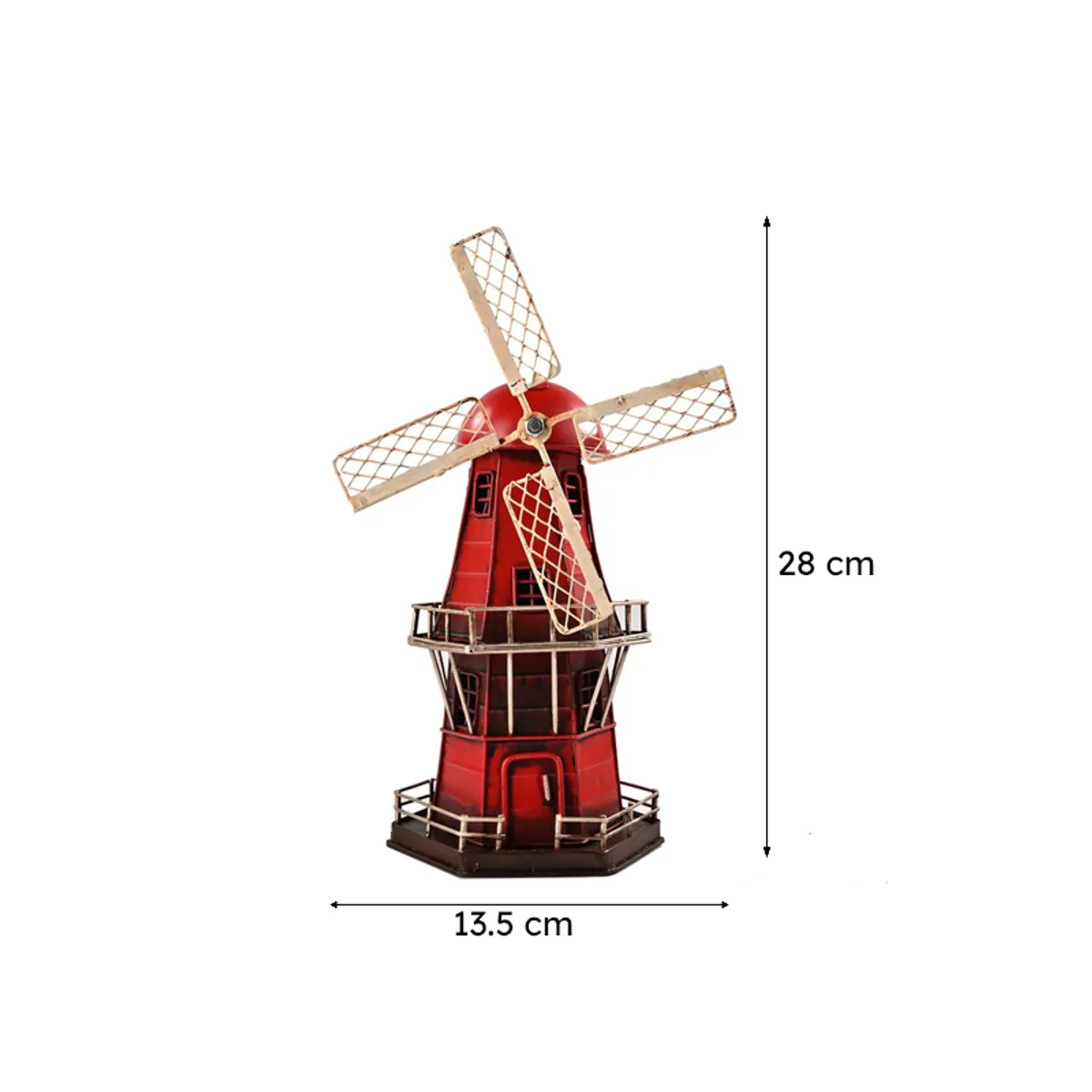 Red windmill showpiece with visible overall dimensions