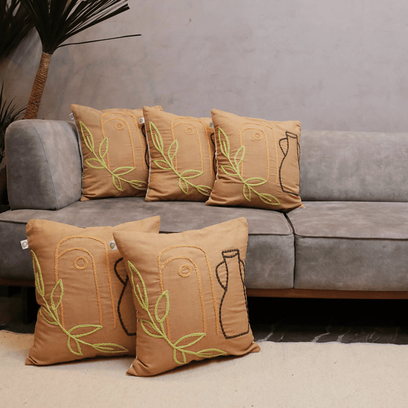 Puffy Puzzle Tufted Cushion Cover (Beige) - Set Of Five