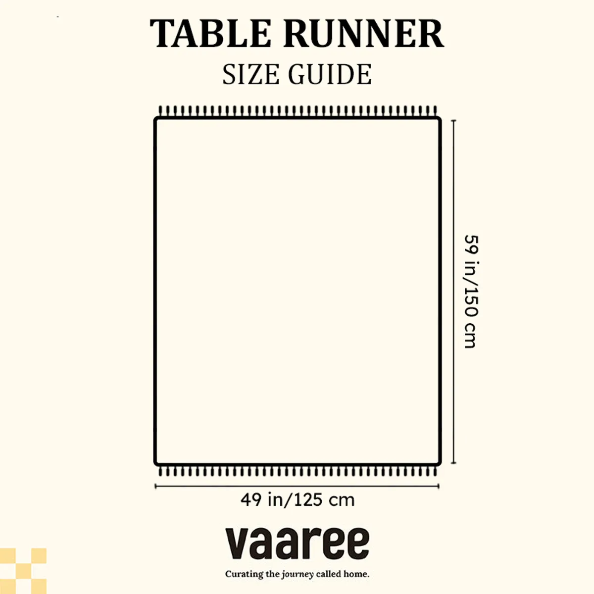 Size guide showing the throw as 150 cm by 125 cm