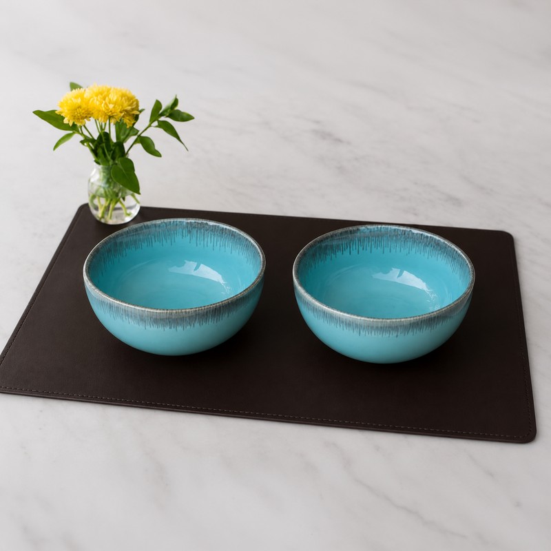 Warm Welcome Ceramic Serving Bowls (Blue & Grey/650 mL Each) - Set of Two - 650 mL