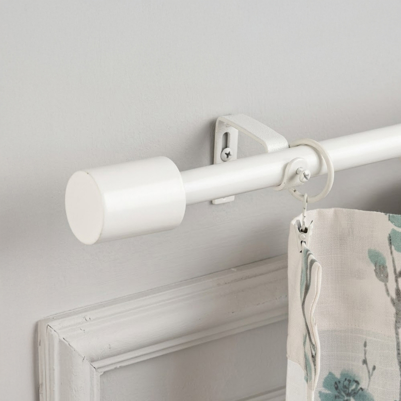 NovaRod Extendable Curtain Rod with White Matte Finial & Bracket - Black - M