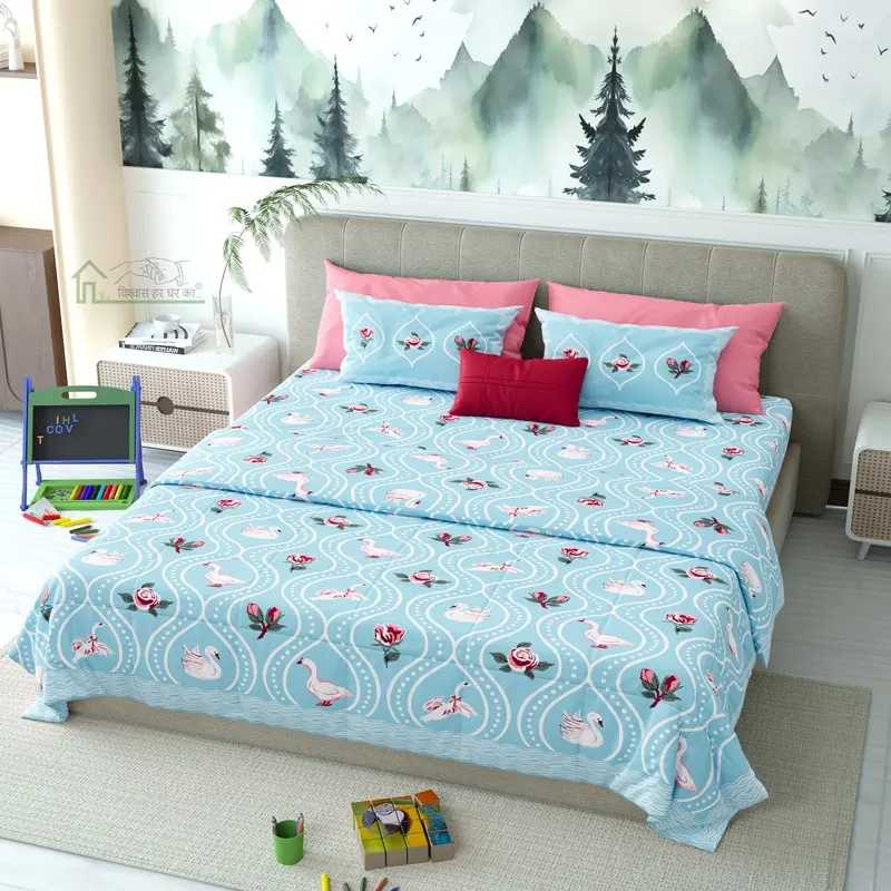 Zoozy Printed Cotton Kids Bedsheet (Blue) - 120 TC
