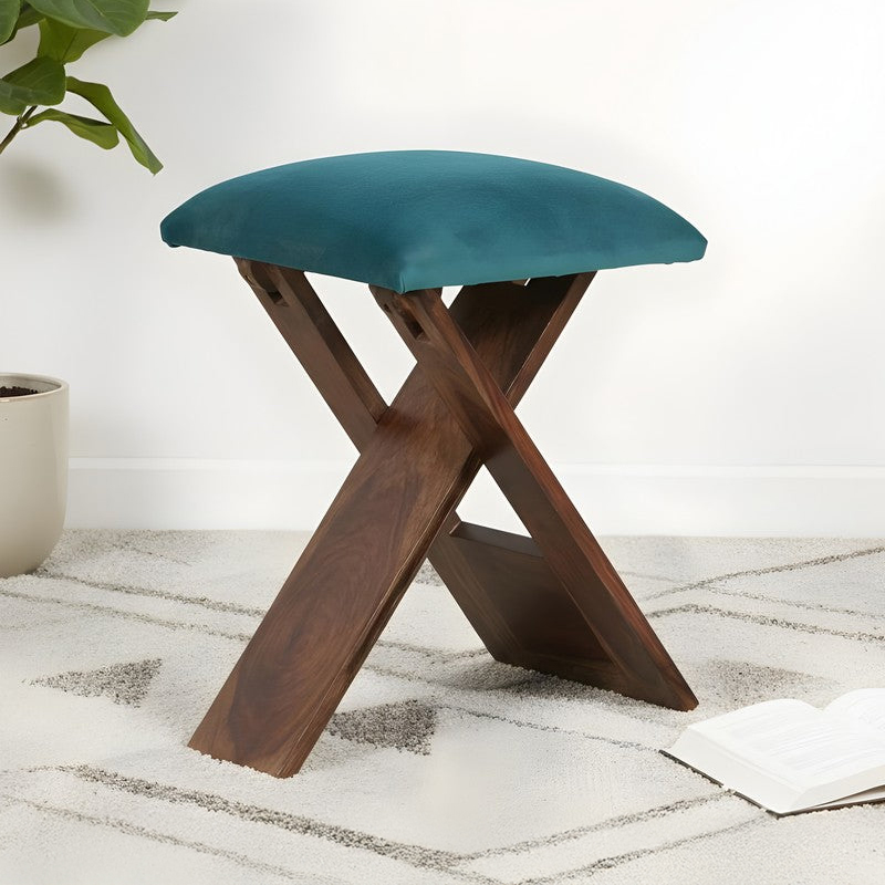 Grixo Sheesham Wooden Stool - Blue