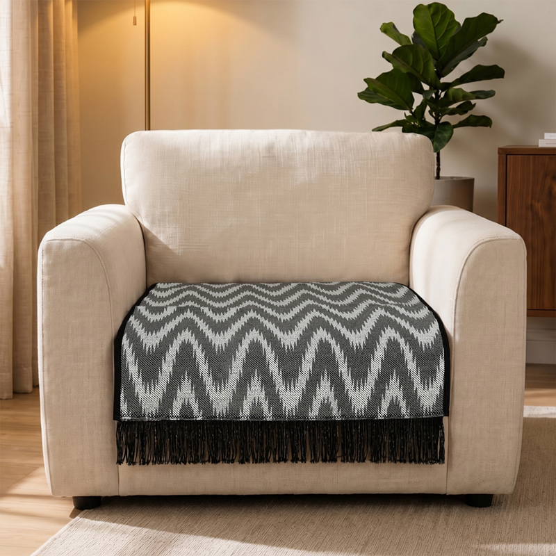 Lounelle Cotton Sofa Cover - Grey & White - 5 Seater