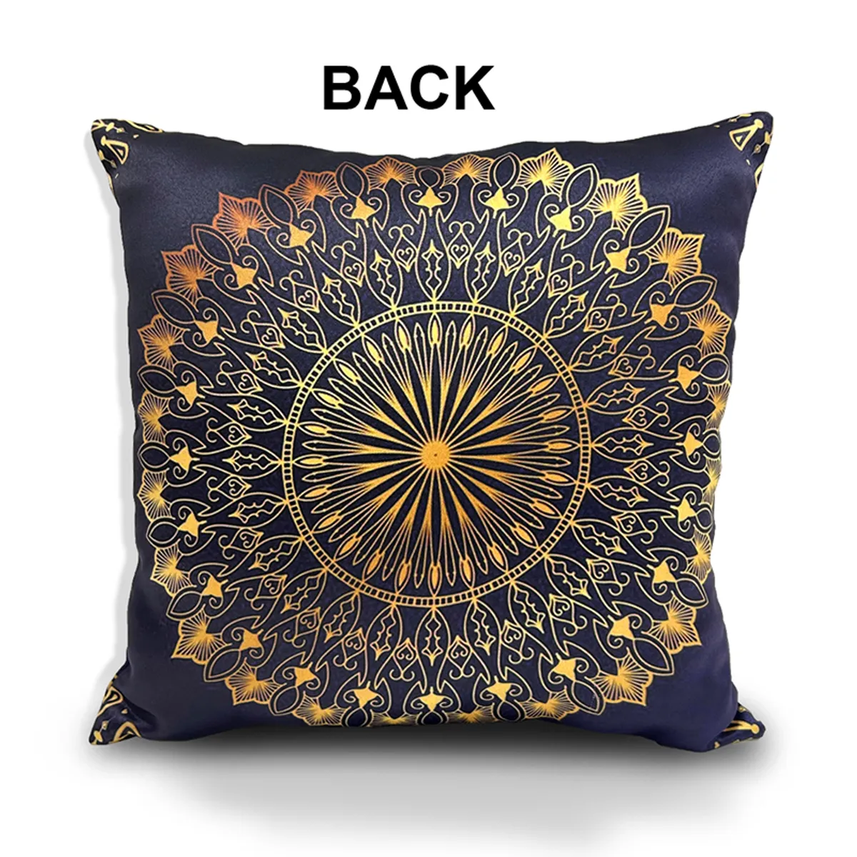 Single navy cushion cover showing an ornate circular gold mandala print