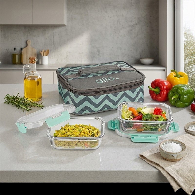 Jonas Lunchbox With Chevron Bag (370 ML) - Set Of Two - 370 ML