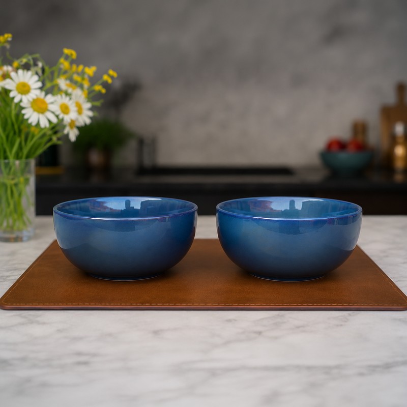 Plated Perfection Ceramic Serving Bowls (Ocean Blue/380 mL Each) - Set of Two - 380 mL