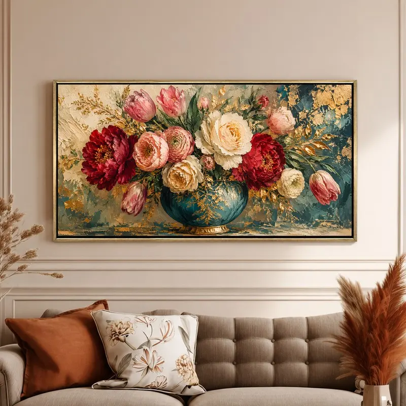 Floral Vase Arrangement Elegance Canvas Wall Painting