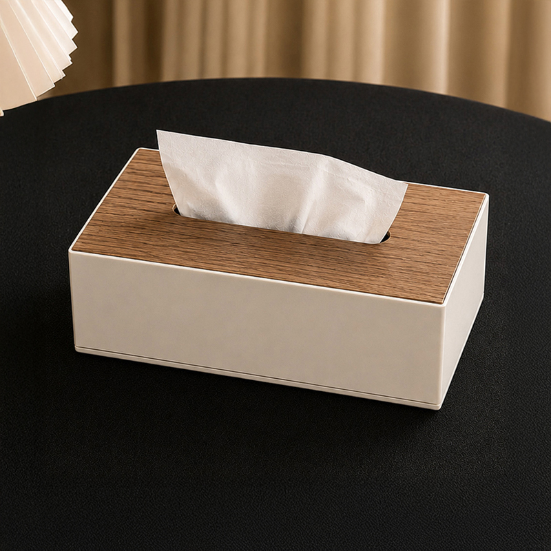AarviDecor DispenseEase Wooden Tissue Holder - Beige & Brown