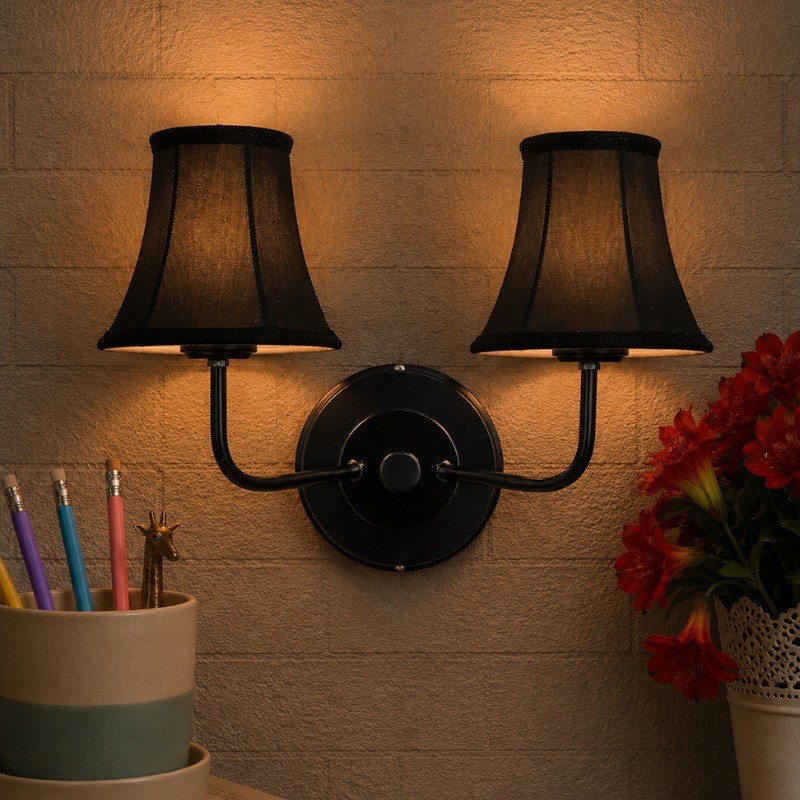 Timeless Glow Twin Cotton Wall Lamp - Black