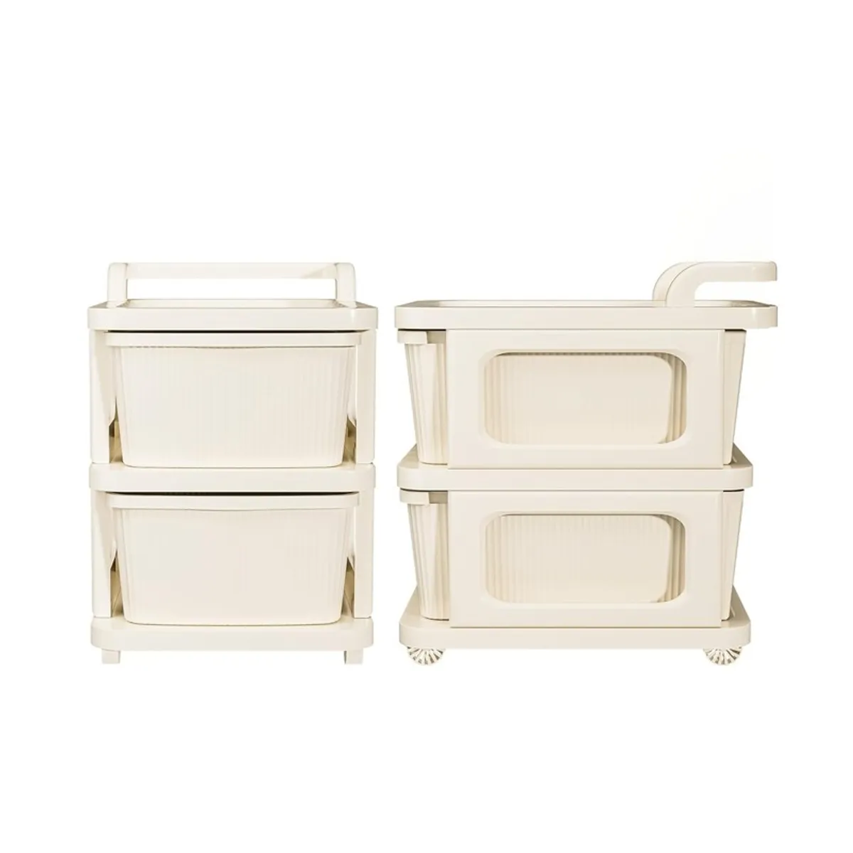 White storage rack shown from front and side views