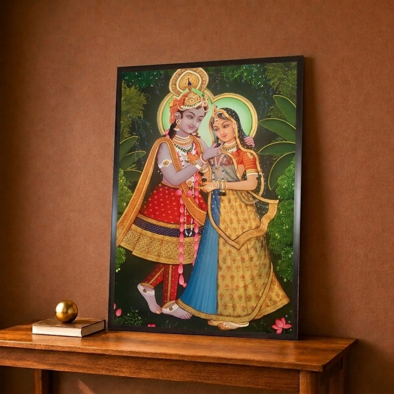 Sacred Radha Krishna Garden Canvas Wall Painting