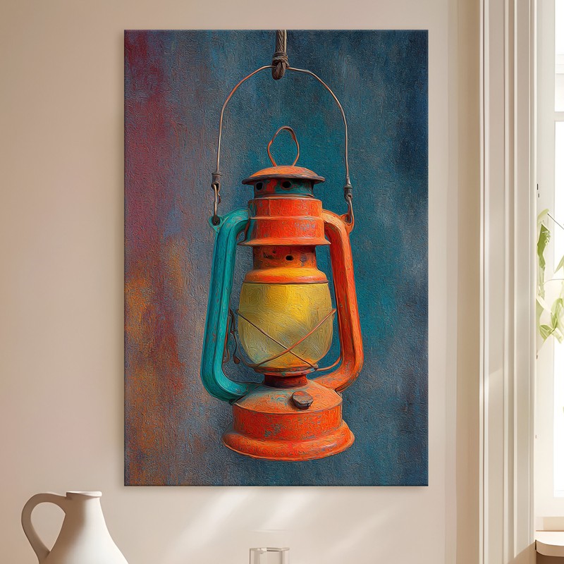 Camping Lantern Gallery Wrapped Canvas Wall Painting