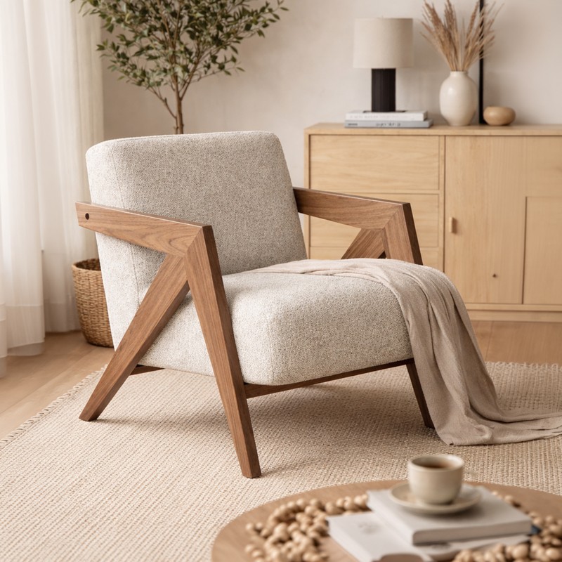 Avenlor Teak Wood & Velvet Accent Chair