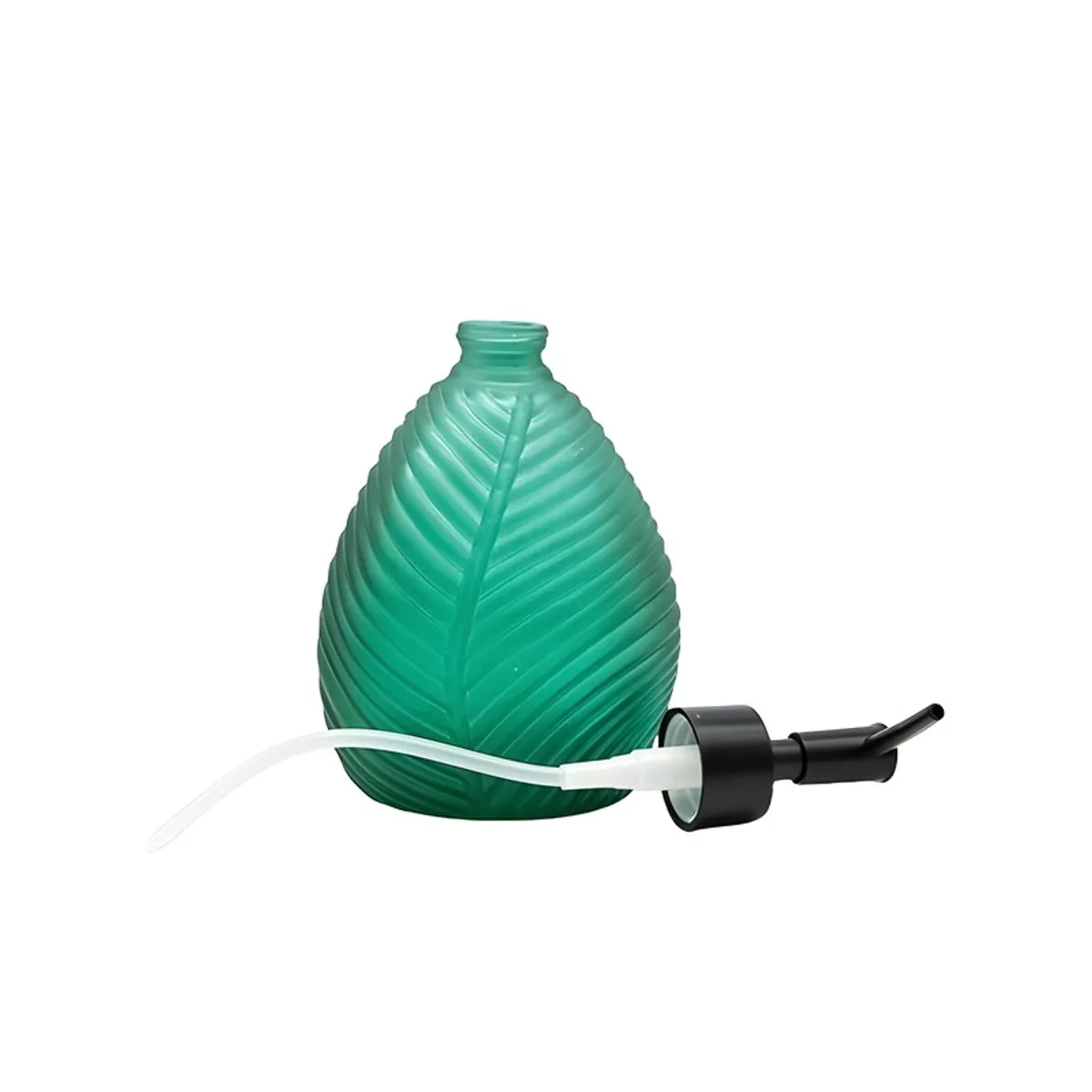 Green glass soap dispenser shown with its pump removed