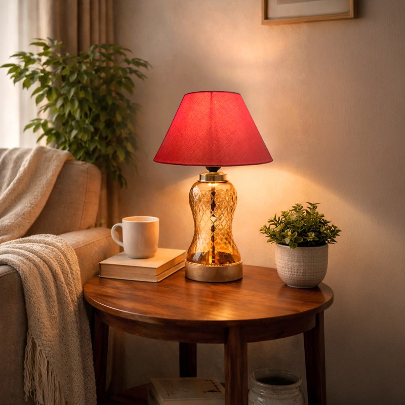 Reticule Wooden Table Lamp - Orange