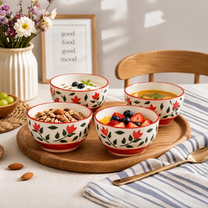 Munchique Snack Bowl (Red/180 mL Each) - Set of Four