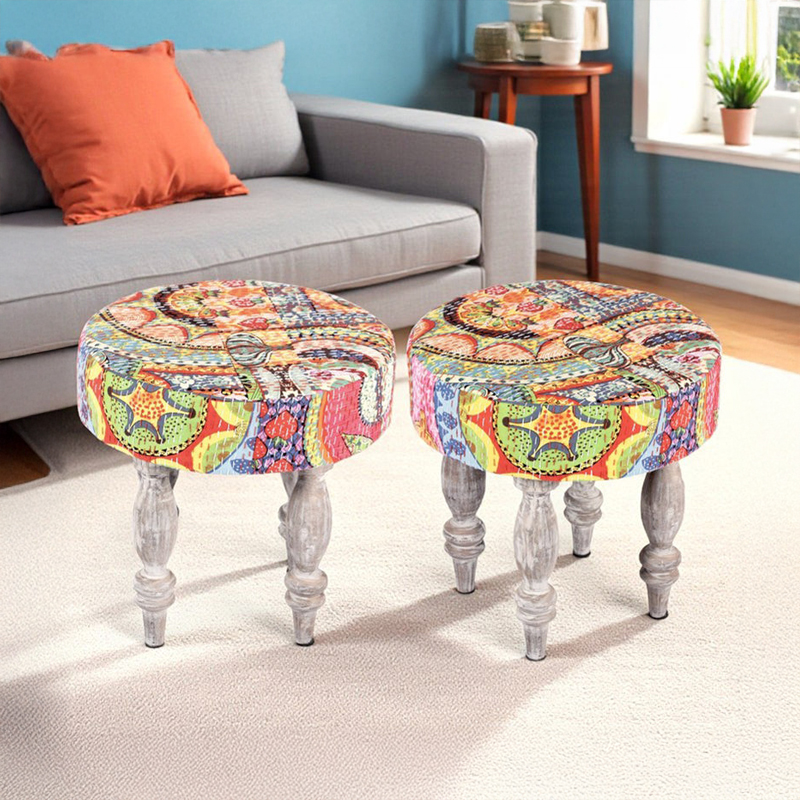 Sexon Sheesham Wooden Stools (Multicolor) - Set Of Two